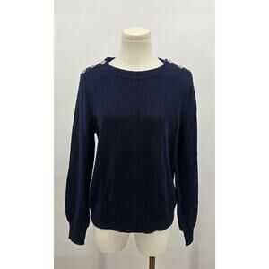 J Crew Navy Lambs Wool‎ Jewel Embelished Sweater